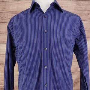 Michael Kors Dress Shirt Mens 16 34/35 Blue Stripe Large Long Sleeve
